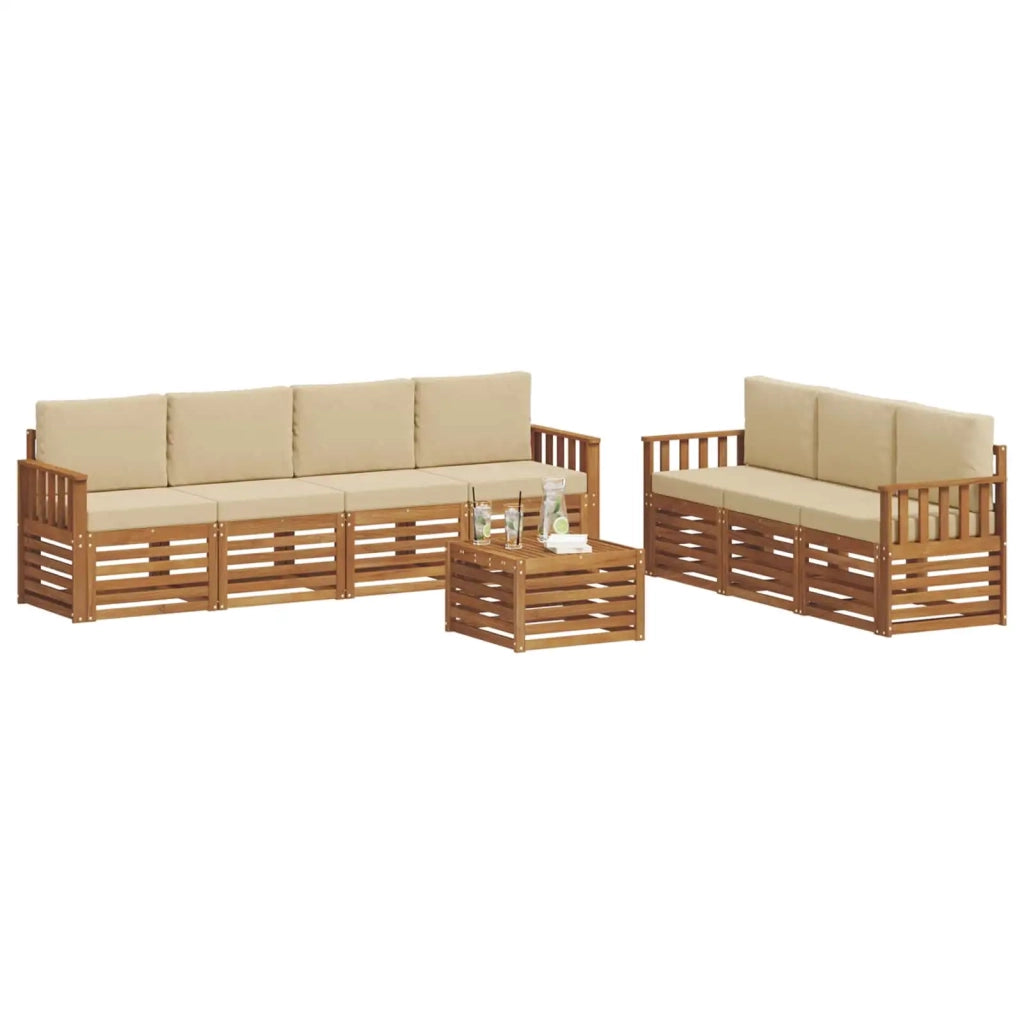 Set divani 8 pcs Naturale e Beige Legno di Acacia Massello 3374483