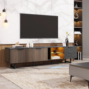 Mobile TV 200x38x50 cm; 2 ante e 2 cassetti con LED multicolore; MDF nero e legno