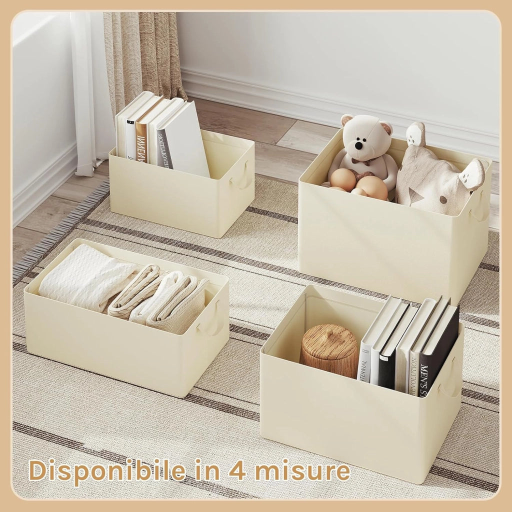 Scatole portaoggetti in Tessuto 6 Pezzi, Contenitori pieghevoli con Coperchio e Maniglie, per Vestiti da Armadio, Crema, 38x27x20cm
