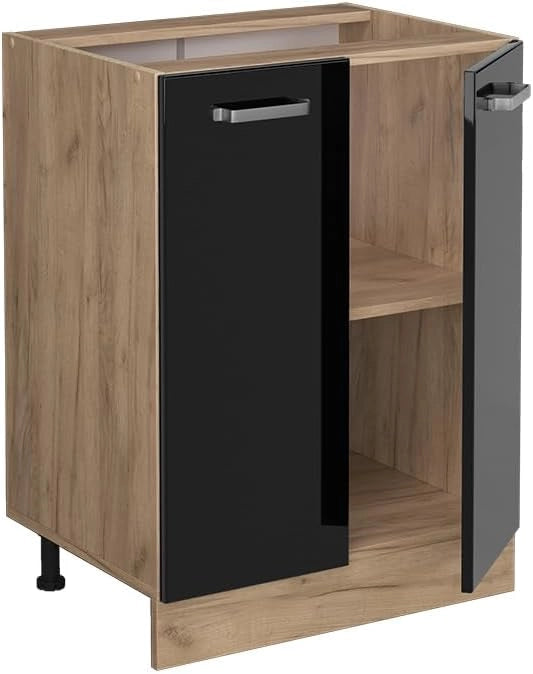 Mobiletto base cucina R-Line, Nero lucido, 60 cm senza piano di lavoro, per la libera combinazione all'interno di sistemi cucina modulari