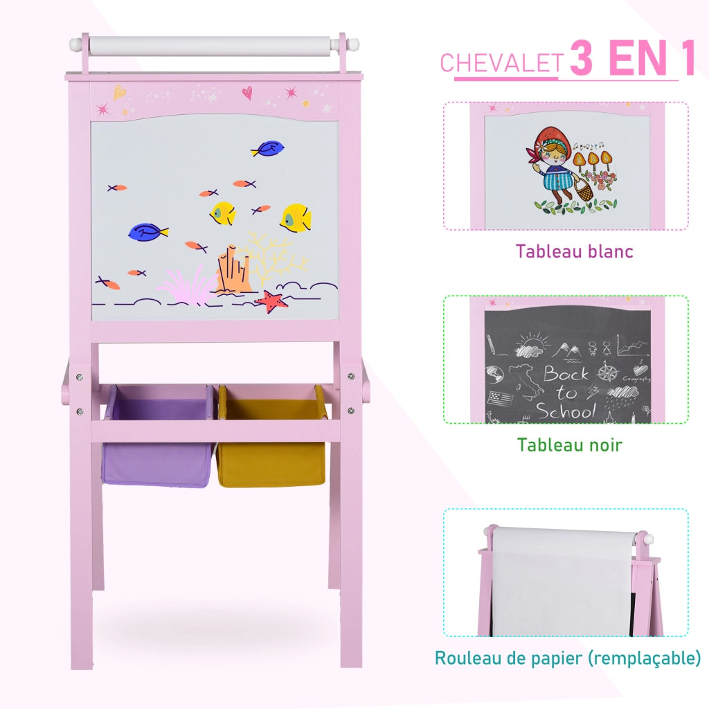 Tavolo da disegno bambini 3 in 1 ¨C zephmum ¨C rosa