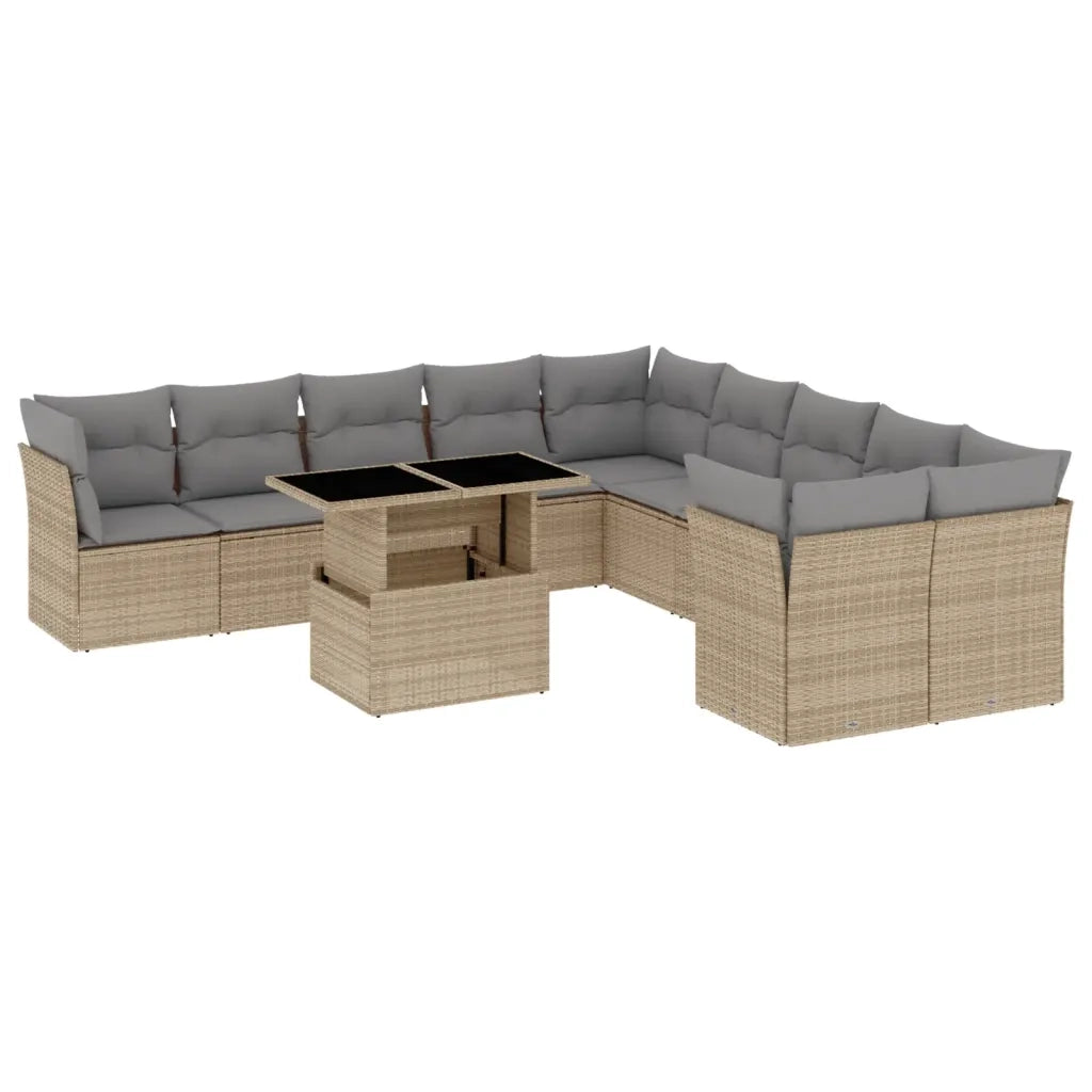 Set Divani da Giardino 11 pz con Cuscini Beige in Polyrattan