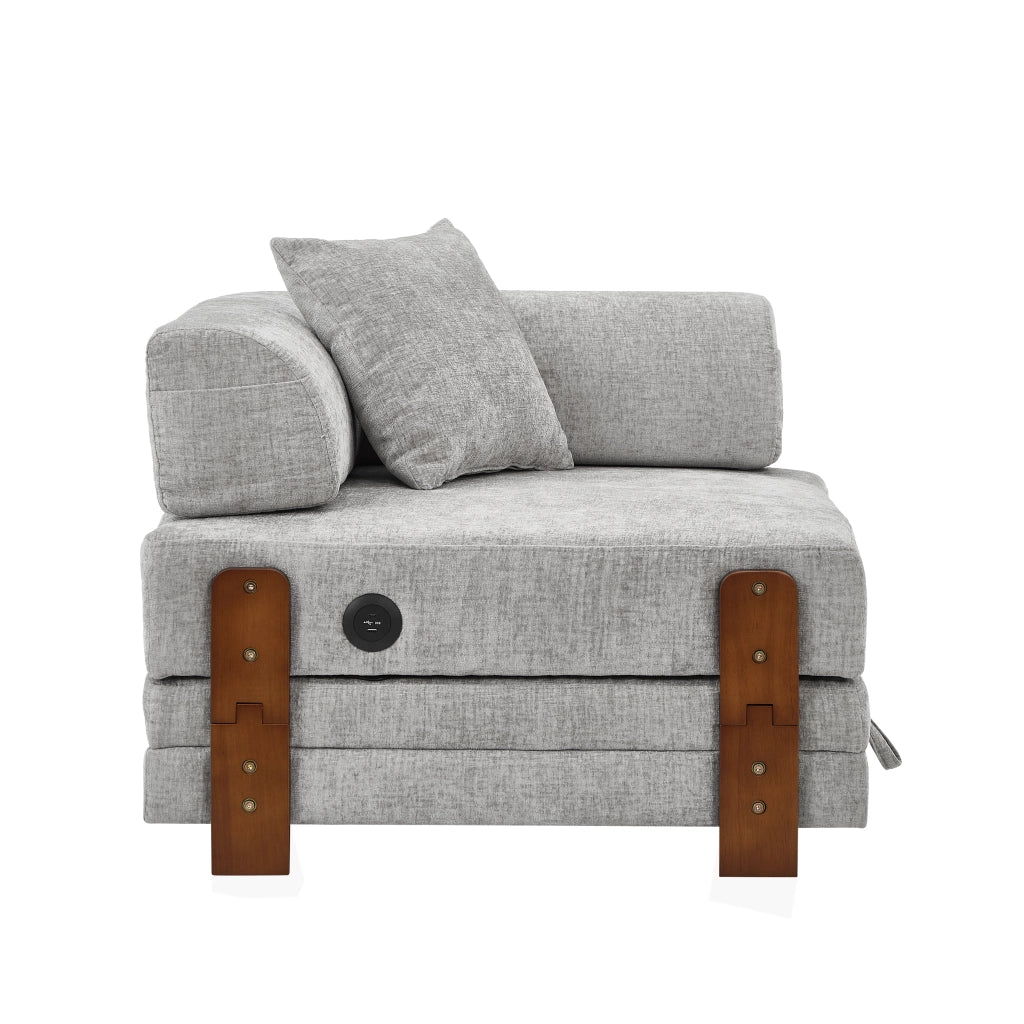 Divano letto 2 posti pieghevole con contenitore, USB e porta Type-C in tessuto grigio chiaro 84×170.5×48 cm