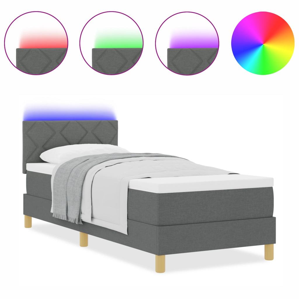 Letto con Box Spring con Materasso e LED Grigio Scuro 80x200 cm Tessuto