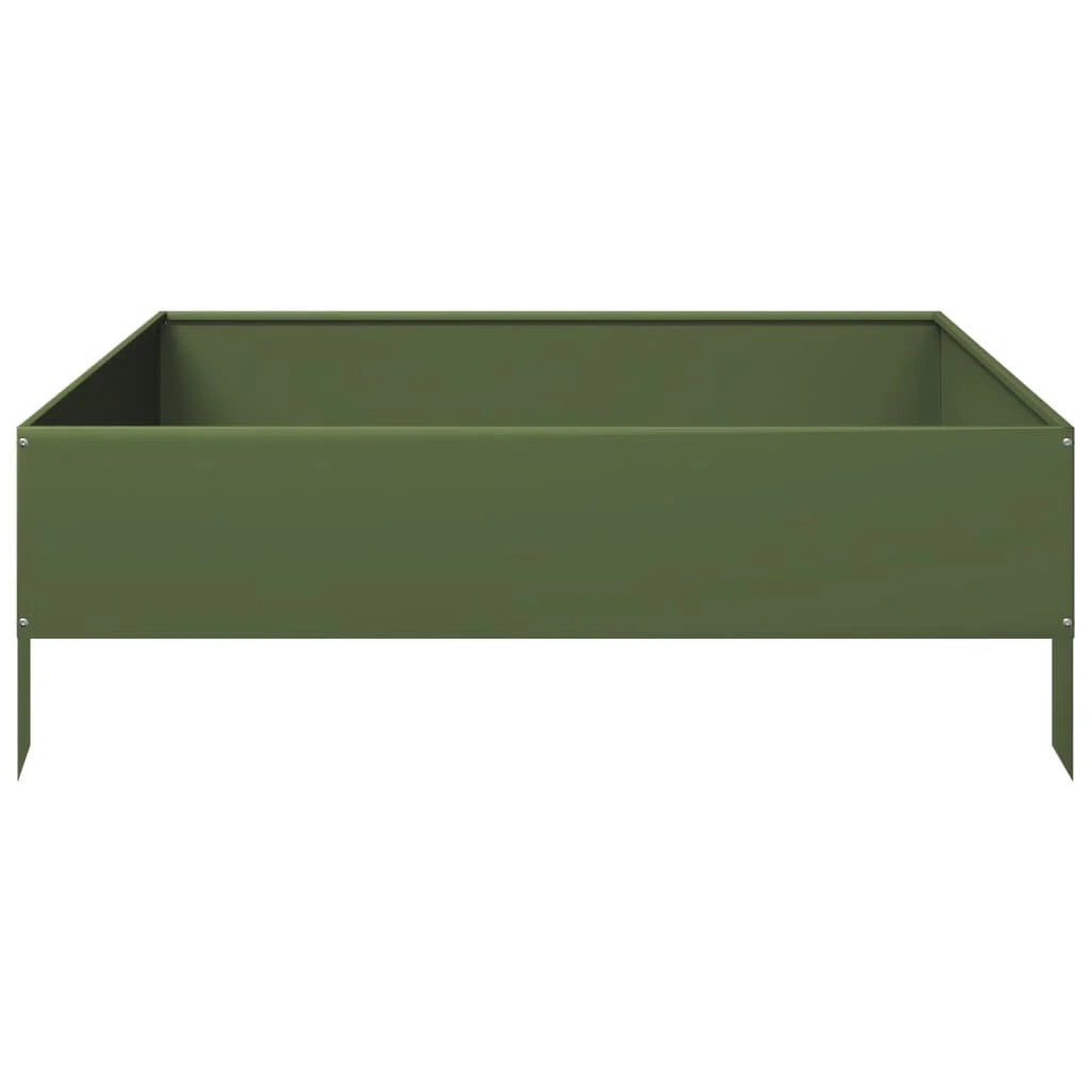 Aiuola rialzata/vaso per fiori e piante color oliva adatta per terrazze e giardini 100 x 100 x 33,5 cm acciaio verde 02_0039853