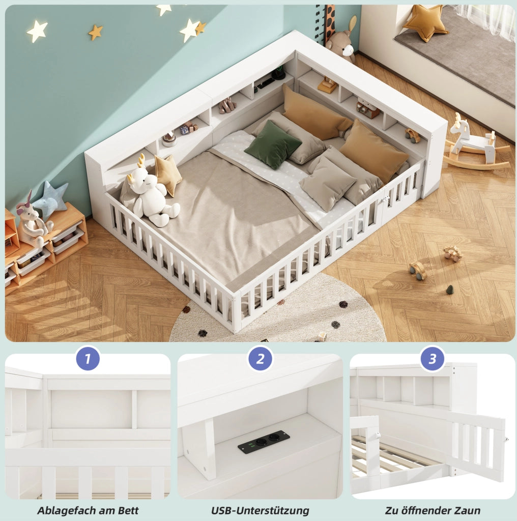 Letto da giorno 140x190 cm con vano laterale, prese e USB, bianco