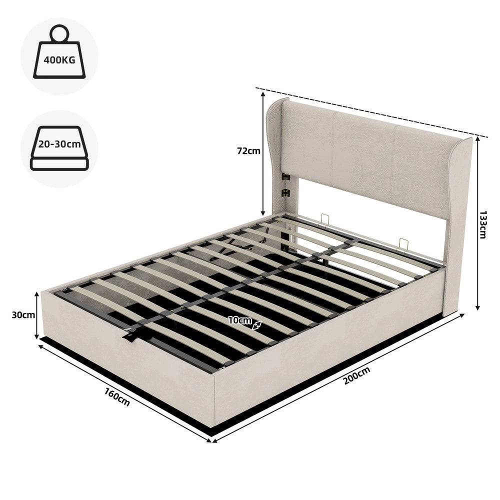Letto Contenitore Imbottito con Alzata Idraulica ¨C MINIMAL ¨C Beige 160x200