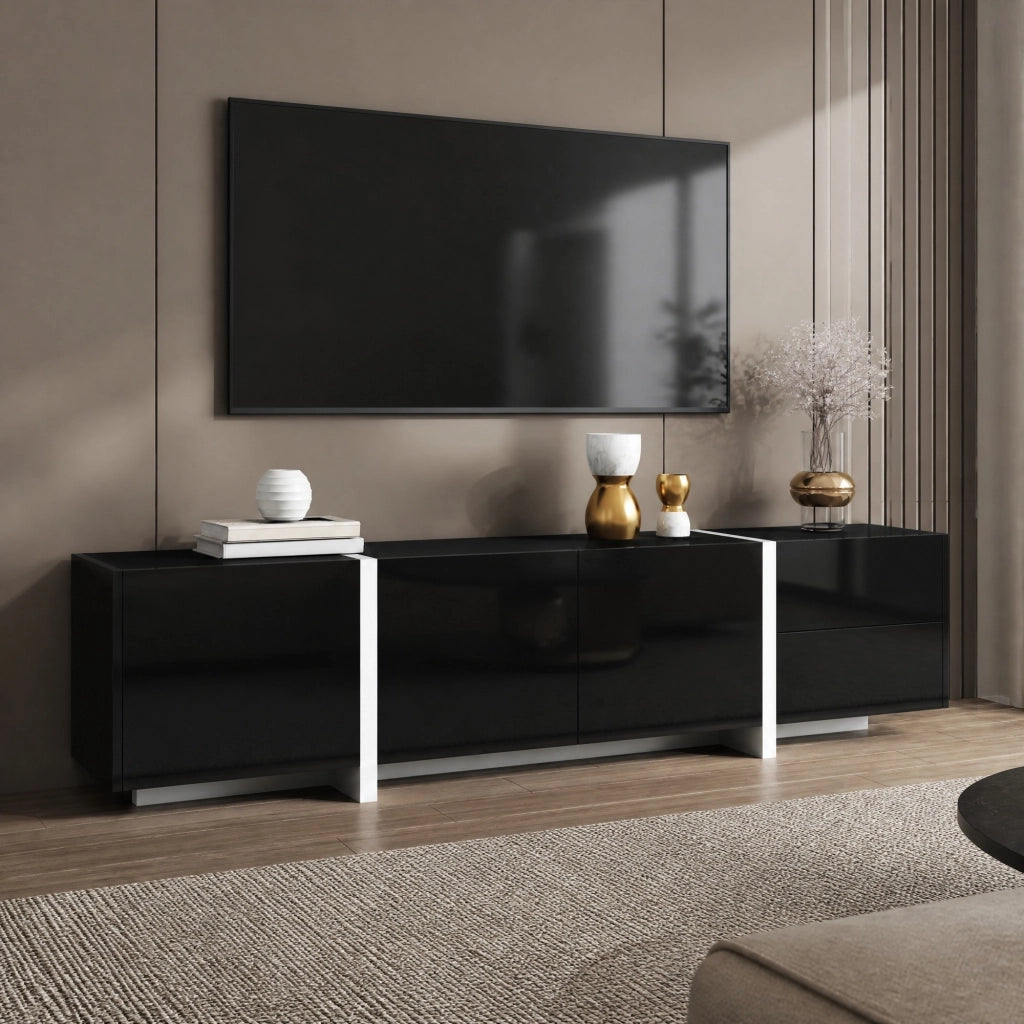MOBILE TV BASSO 170x30x39 cm Lucido Nero/Bianco in pannello truciolare