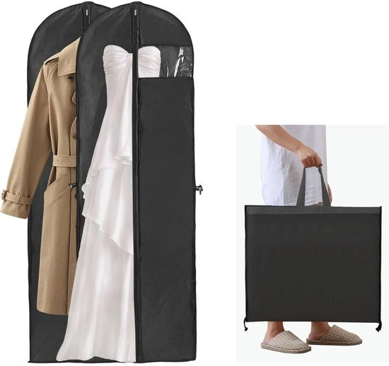 Set di sacchi per abiti 2 pezzi Sacchetto per abiti grande Tasca di stoffa 180cm x 60cm Sacchetti per abiti impermeabili per protezione dei vestiti Sacchetto per abiti grande Nero