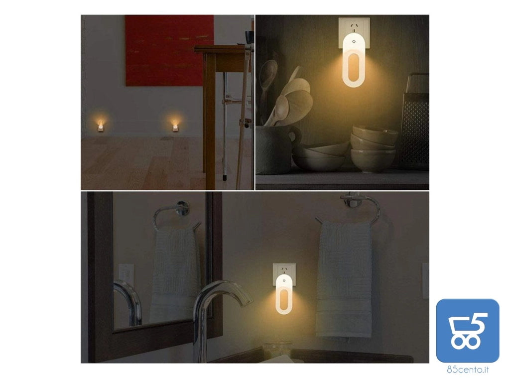 2 lampade luce notturna a Led sensore crepuscolare luce bianca calda 100-240V 0.7W spina italiana per camera da letto corridoio armadio