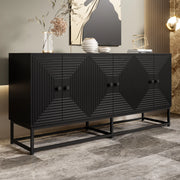 OKWISH Credenza Contenitore con 3 Vani Chiusi, Finitura Opaca e Ante in Rilievo, per Soggiorno o Ufficio, Nera, 160 × 38 × 75,5 cm