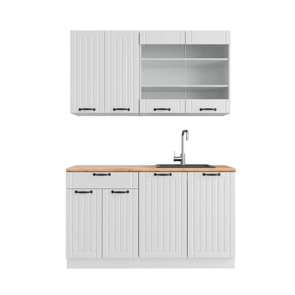 Cucina completa Fame-Line Bianco rustico/Bianco 140 cm, PL Rovere Vicco