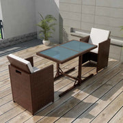 Set da Bistrot 3 pz con Cuscini in Polyrattan Marrone 42540