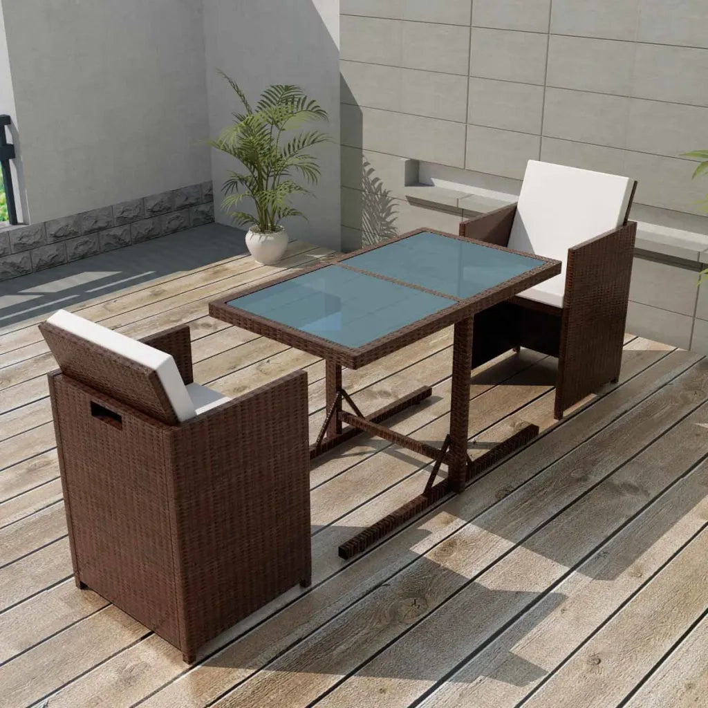 Set da Bistrot 3 pz con Cuscini in Polyrattan Marrone 42540