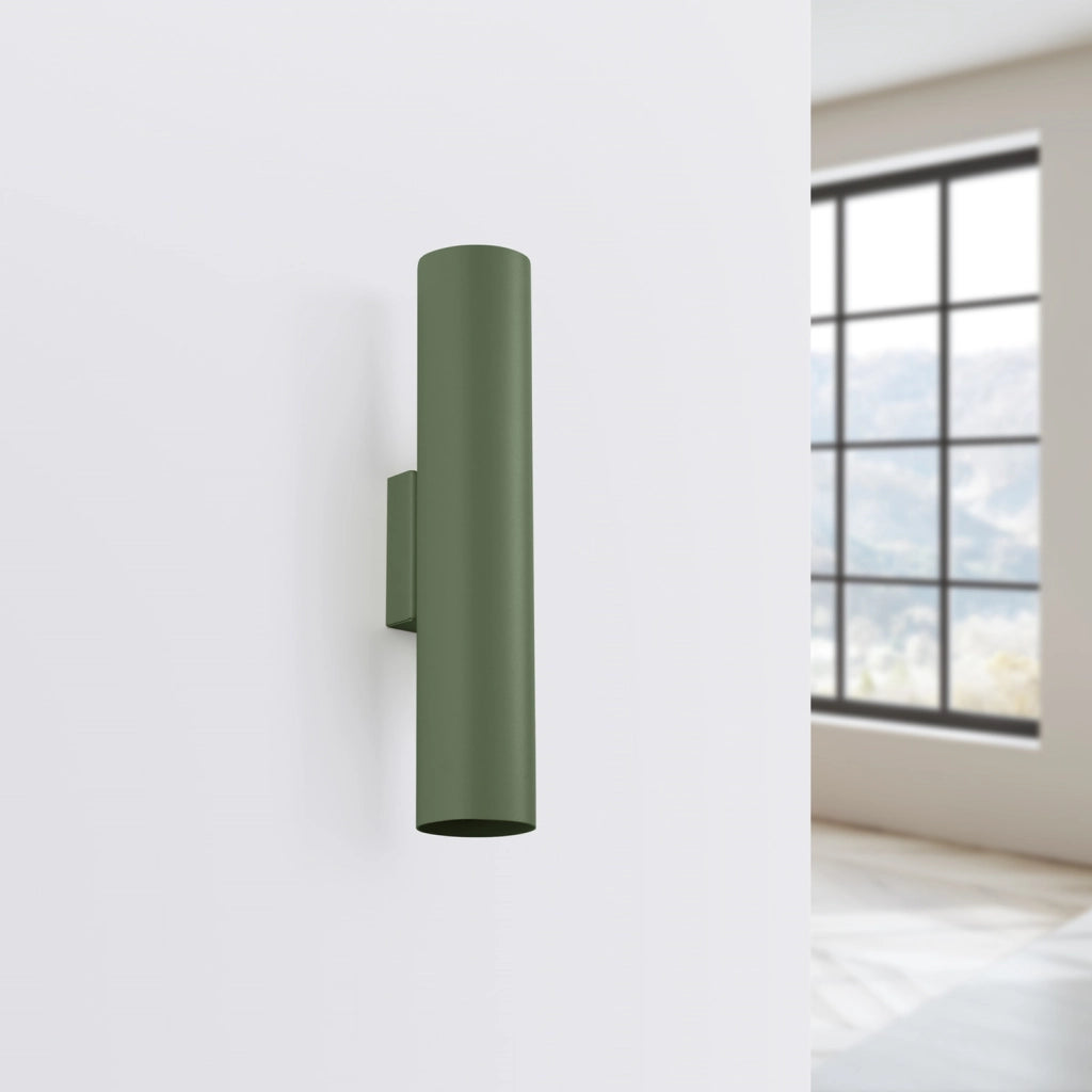 Applique moderna verde oliva tubo 30cm su/giù 2xGU10