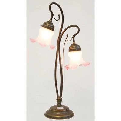 LAMPADE LINEA OLIVA DA TAVOLO 2 LUCI LIBERTY OTTONE BRONZATO E VETRO SOFFIATO