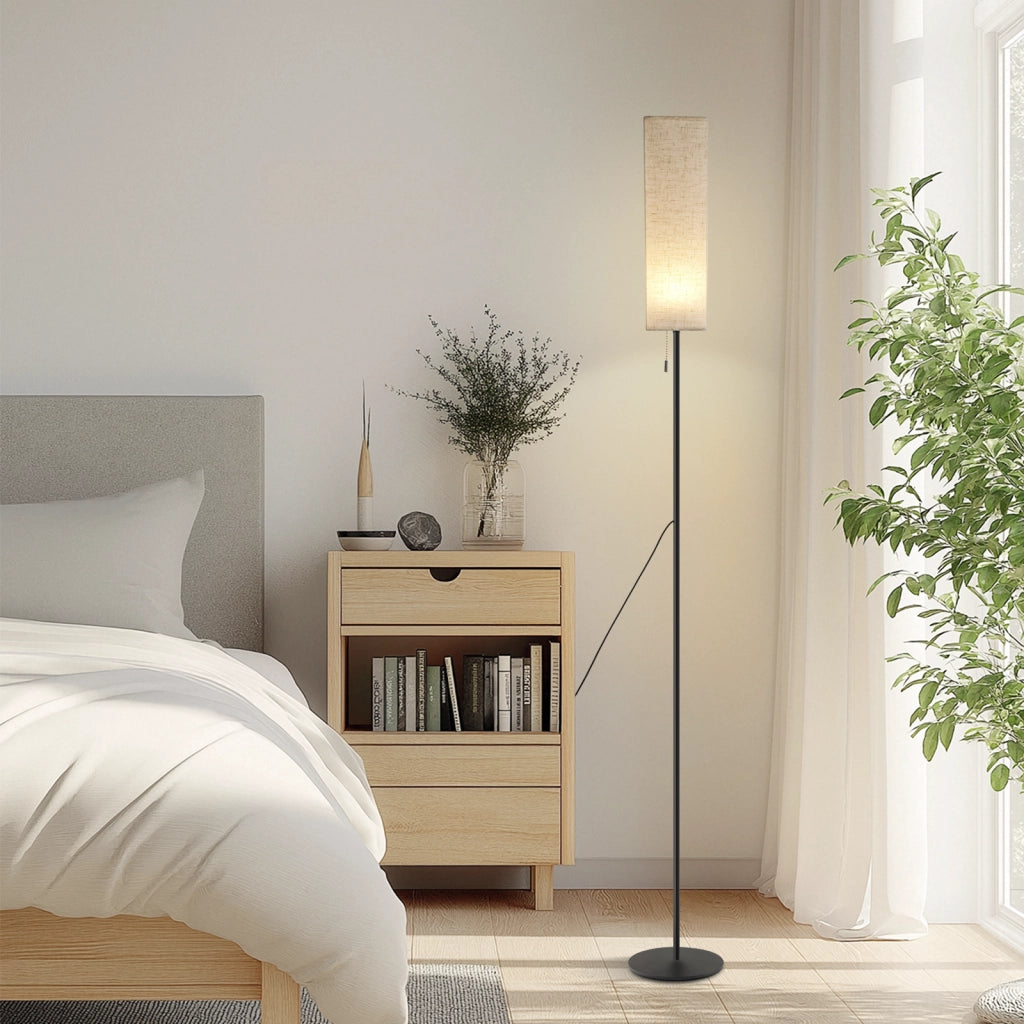 ZMH Lampada da terra LED retrò paralume tessuto dimmerabile interruttore cavo per soggiorno