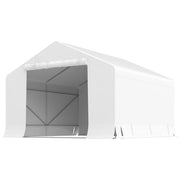 Capanno da Giardino e Tenda Garage 3x3 m Impermeabile con Porta Avvolgibile in Metallo e PE Bianco