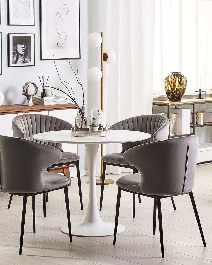 Set di 2 sedie da pranzo con rivestimento in velluto grigio e gambe nere retrò industriale