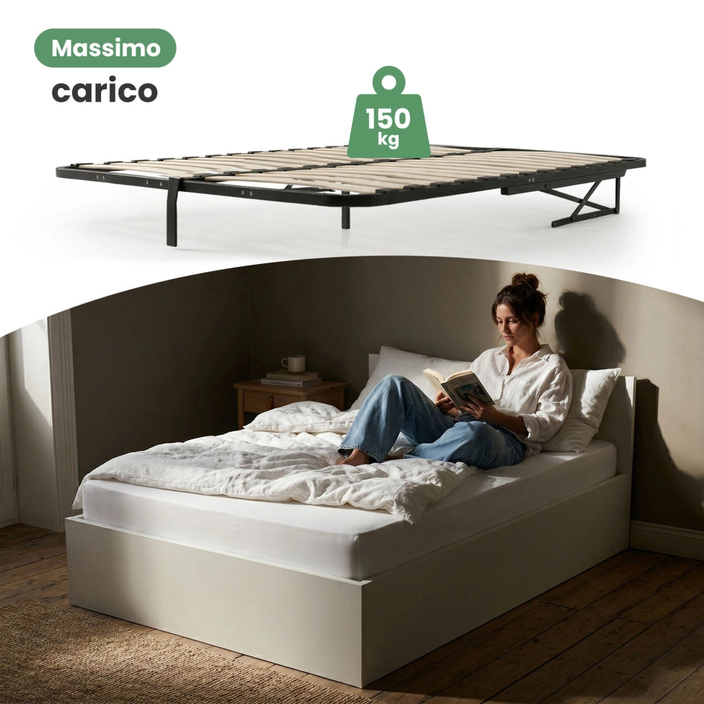 Letto con contenitore 120x200 cm rete sollevabile in metallo Bianco