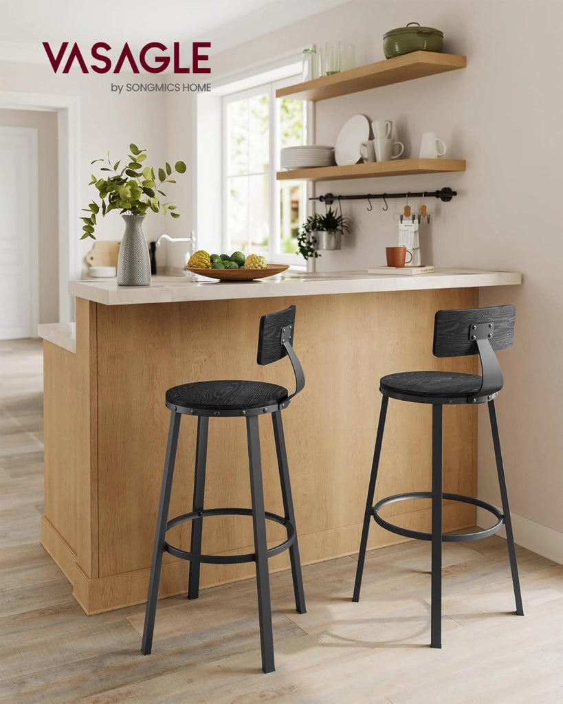 VASAGLE Sgabello da Bar, Set di 2 sgabelli da Bar, sedie da Cucina con Struttura in Metallo, Altezza Seduta 73 cm, Facile Installazione, Design Industriale, Ebano Nero LBC026B56V1