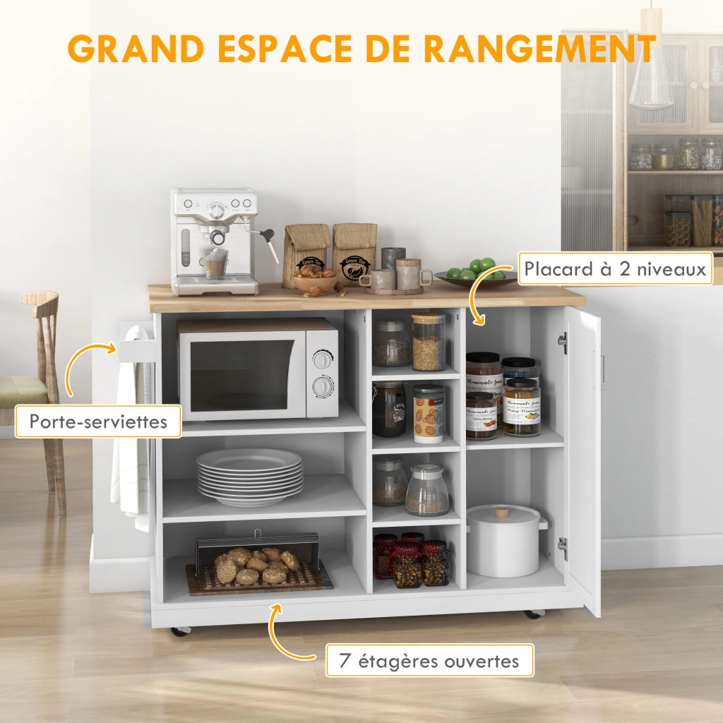 Carrello da cucina con ruote ¨C Xylo ¨C 7 scomparti 1 anta legno bianco 129x51x93 cm