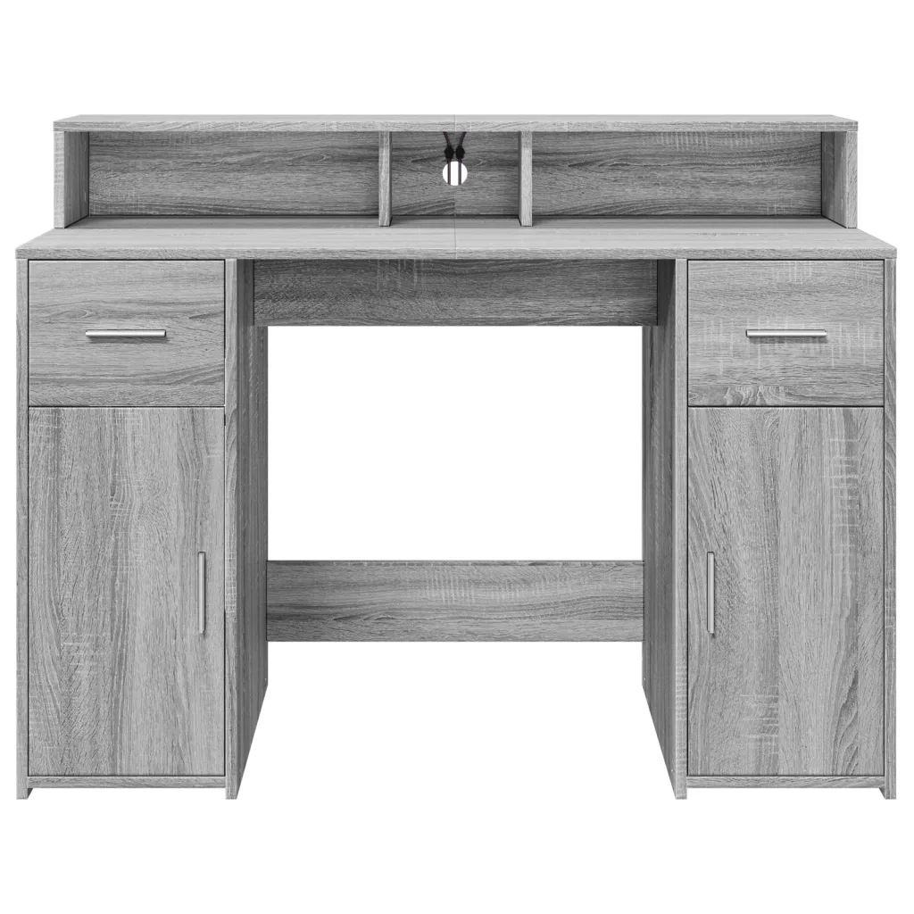 Scrivania | Tavolo da Ufficio con Luci LED Grigio Sonoma 120x55x91cm in Multistrato