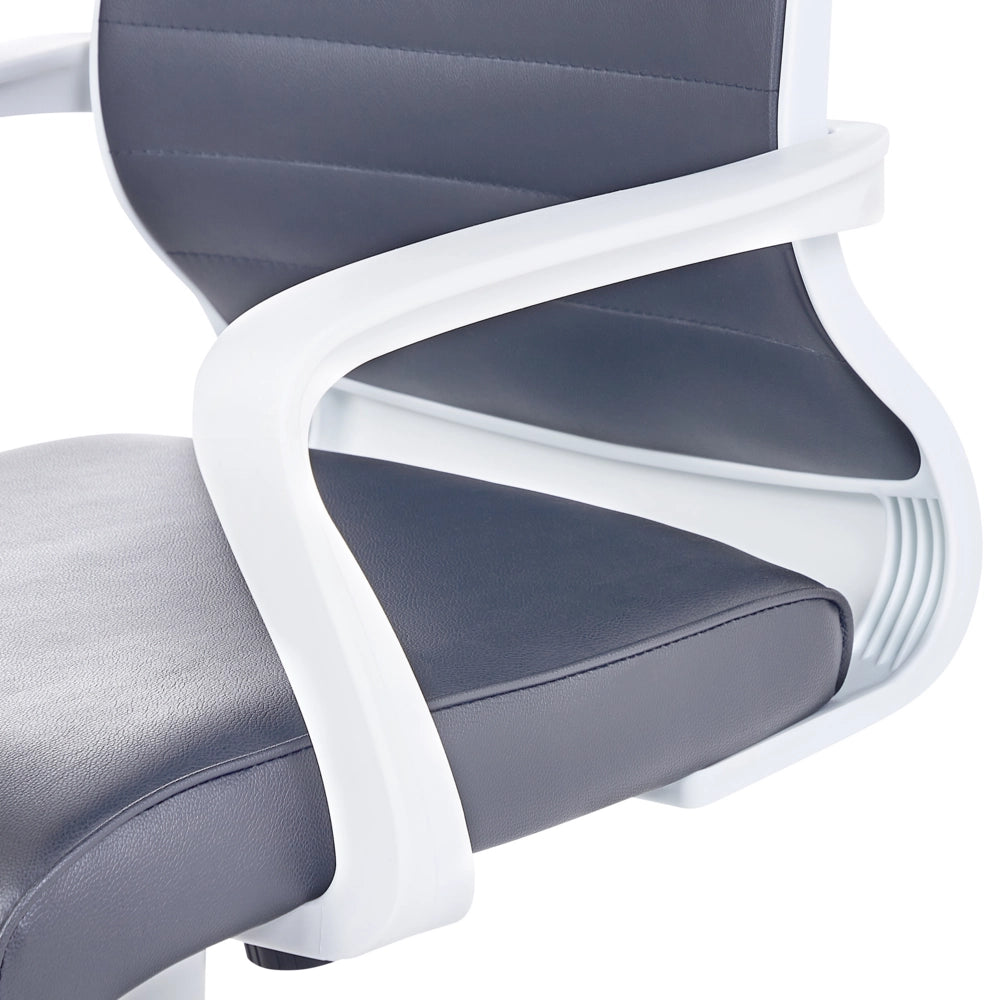 Sedia da Ufficio in Ecopelle Grigia e Bianca Girevole Alzata a Gas Regolabile in Altezza con Ruote Ergonomica Moderna