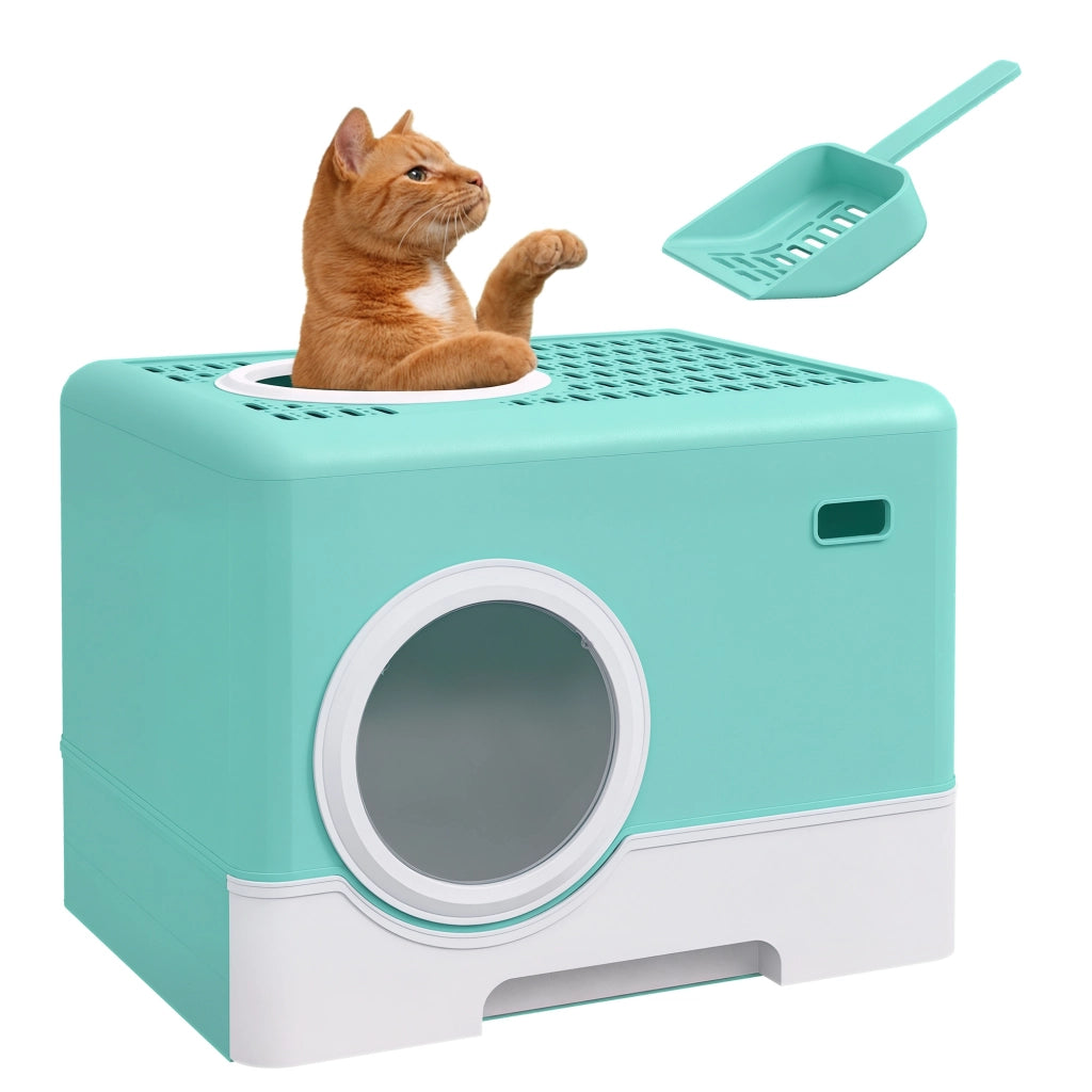 Lettiera Gatto con Coperchio e Paletta ¨C Zephmum ¨C Verde 52x41x38.5 cm