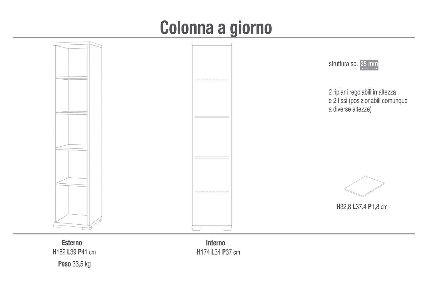 Libreria Modulare 5 Ripiani 39x182x41 cm Noce Stelvio