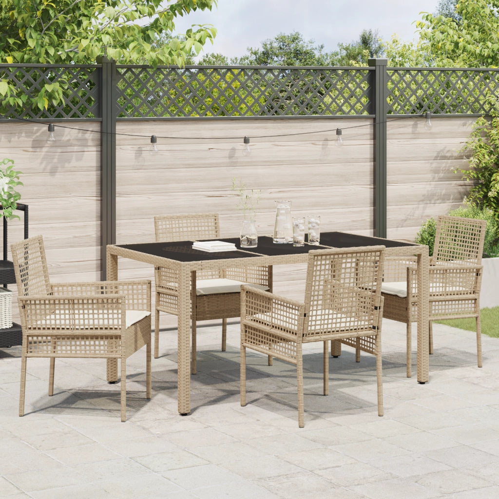 Set da Pranzo da Giardino di 5 Pezzi con Cuscini Beige in Rattan Sintetico