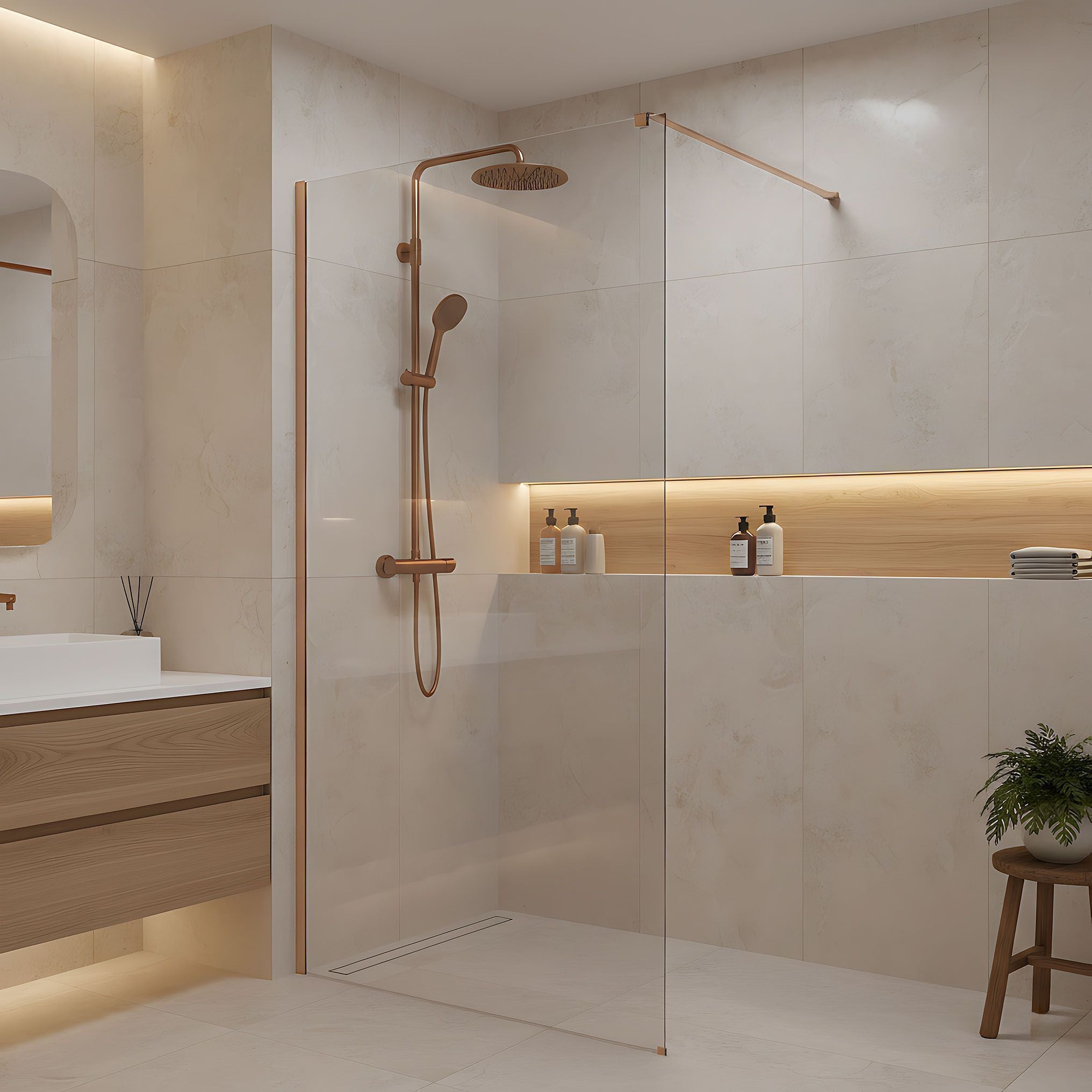 Parete Doccia Rea Flexi Transparent / Brush Copper 130