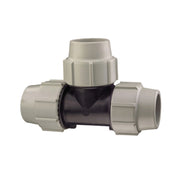 RACCORDO A T INTERMEDIO A COMPRESSIONE FEMMINA FEMMINA IN POLIPROPILENE SERIE 7040 BIANCO E NERO PLA - Ø25 PN16  - PSN