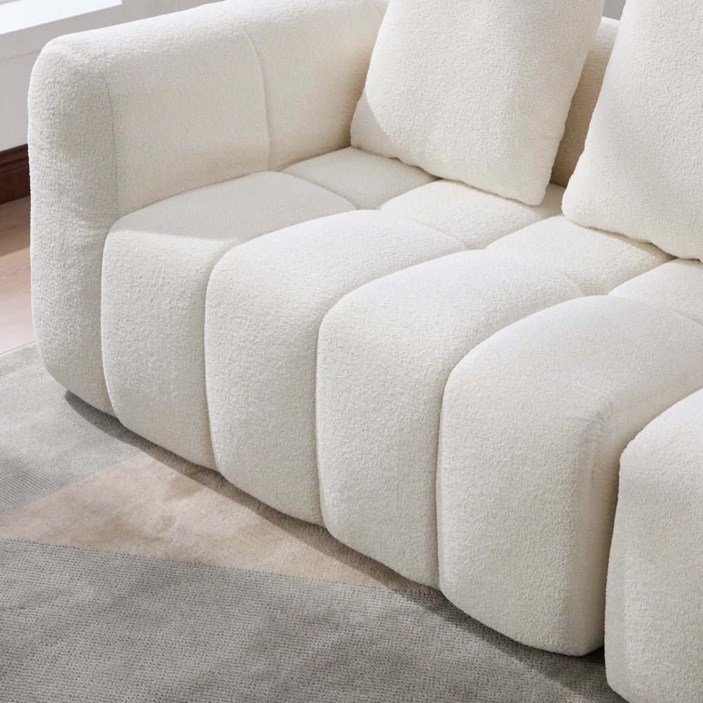 Divano modulare a 2 moduli con seduta profonda e braccioli, in tessuto antimacchia beige 260 × 94,5 × 80 cm
