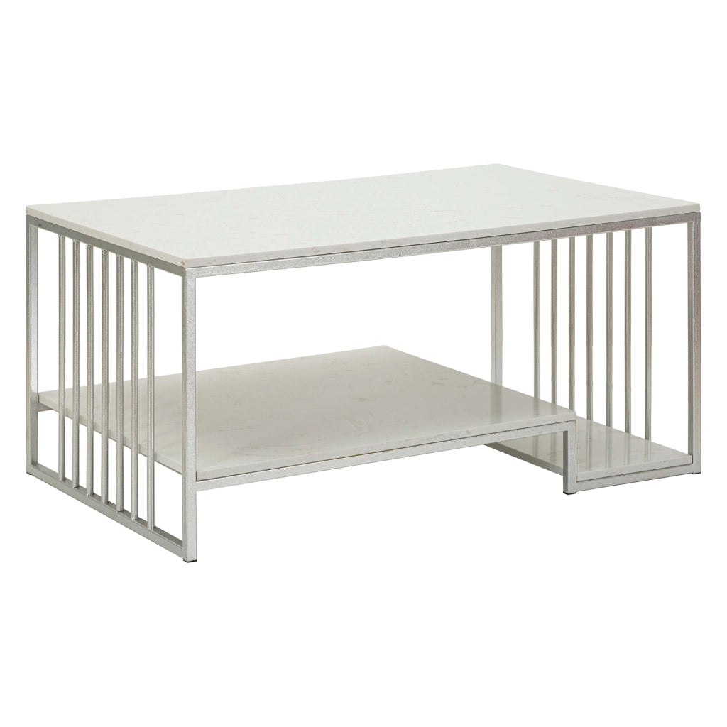 Fafaha, Tavolino da Salotto Forma Rettangolare, 90x45x60h cm Bianco Marmo