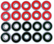 20 x biodegradabili cuscinetti a rulli 608 RS per skateboard, longboard, pattini a rotelle, pattini, pattini inline, rosso e nero ABEC 9