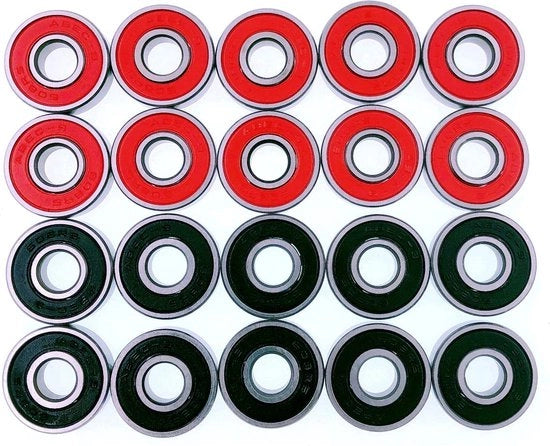 20 x biodegradabili cuscinetti a rulli 608 RS per skateboard, longboard, pattini a rotelle, pattini, pattini inline, rosso e nero ABEC 9