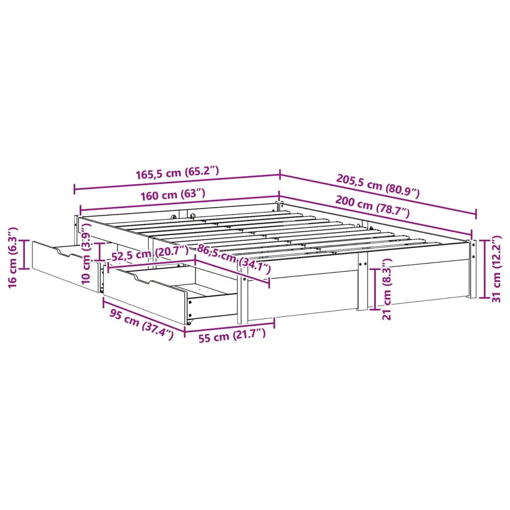 Struttura del letto 3 pcs Marrone cerato Legno di Pino Massello