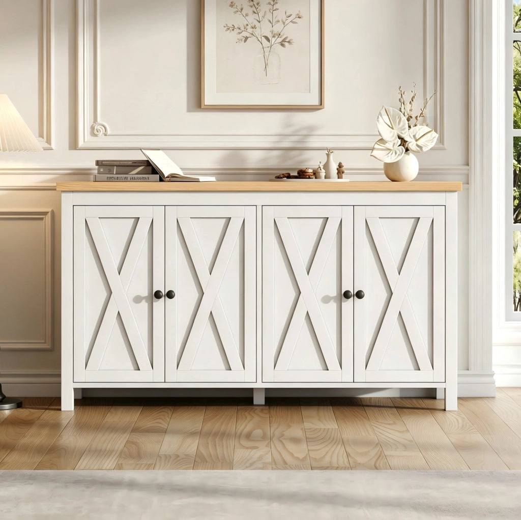 Credenza 140x40x78 cm in MDF bianco， 4 ante e 2 ripiani