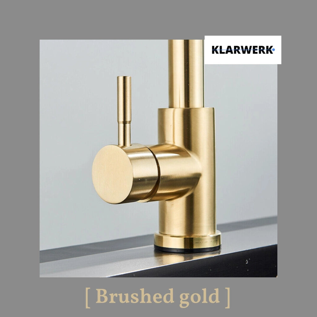 JANA | Rubinetto da cucina estraibile Premium in acciaio inox spazzolato oro | Rubinetto gastro alta pressione ruotabile a 360° 2 attacchi