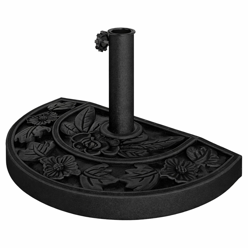 Base Ombrellone Semicircolare Motivo Floreale In Cemento HDPE E Metallo Supporto Per Palo Ø 38/48 Mm Ideale per Balcone Terrazza Giardino Resistente Intemperie 50 x 31 x 7 Cm Nero