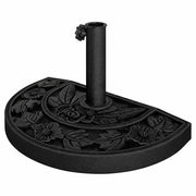 Base Ombrellone Semicircolare Motivo Floreale In Cemento HDPE E Metallo Supporto Per Palo Ø 38/48 Mm Ideale per Balcone Terrazza Giardino Resistente Intemperie 50 x 31 x 7 Cm Nero