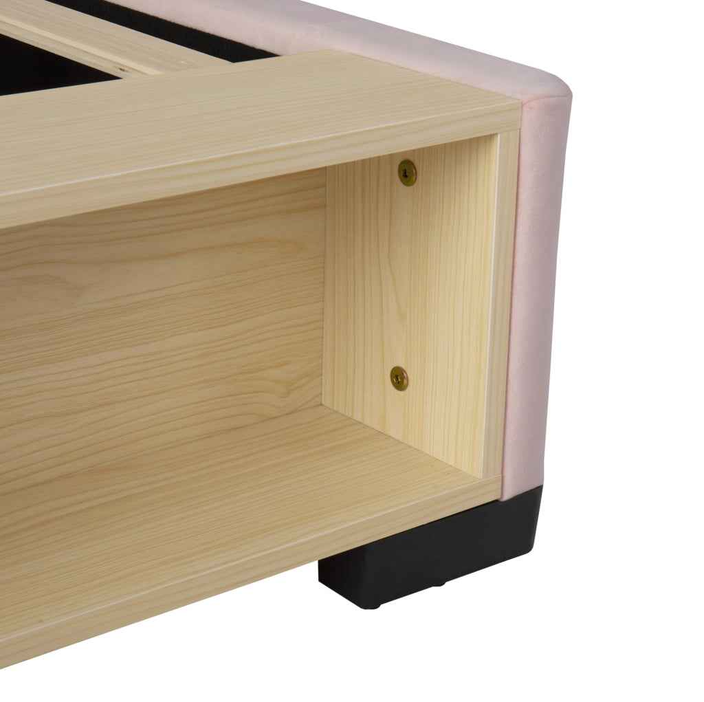 Letto imbottito 140x200 cm con vani laterali e LED in velluto rosa