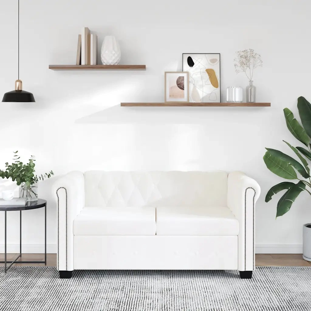 Divano Chesterfield a 2 Posti in Finta Pelle Bianco 242371