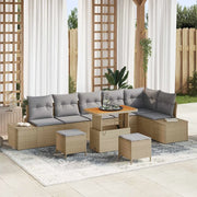 Set Divano da Giardino con cuscino 9 pcs Beige polyrattan