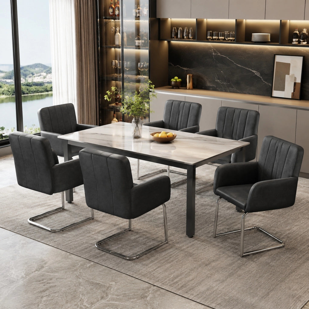 Set di 6 sedie da pranzo ergonomiche in similpelle e metallo nere