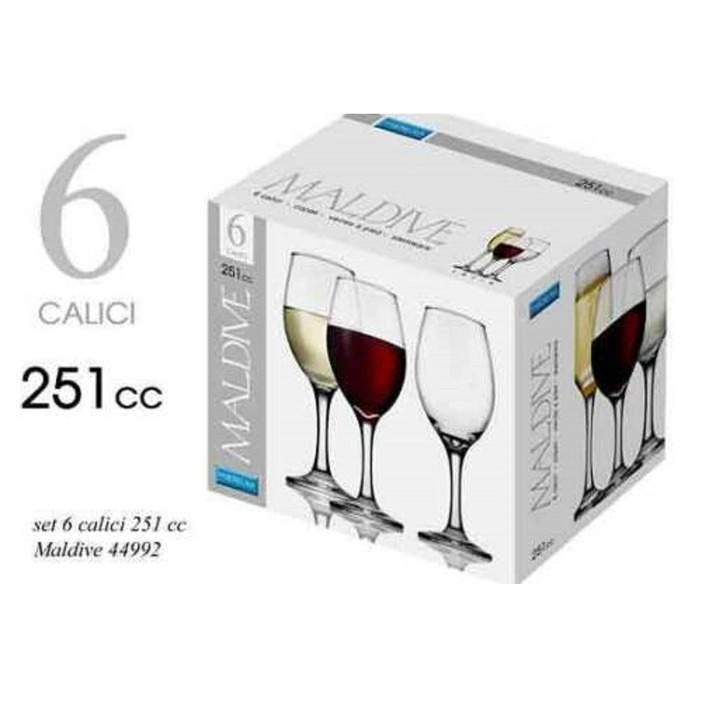 Trade Shop - Set 6 Pz Calici Bicchieri Bicchiere Vino Maldive 251cc Vetro Trasparente 570278 -