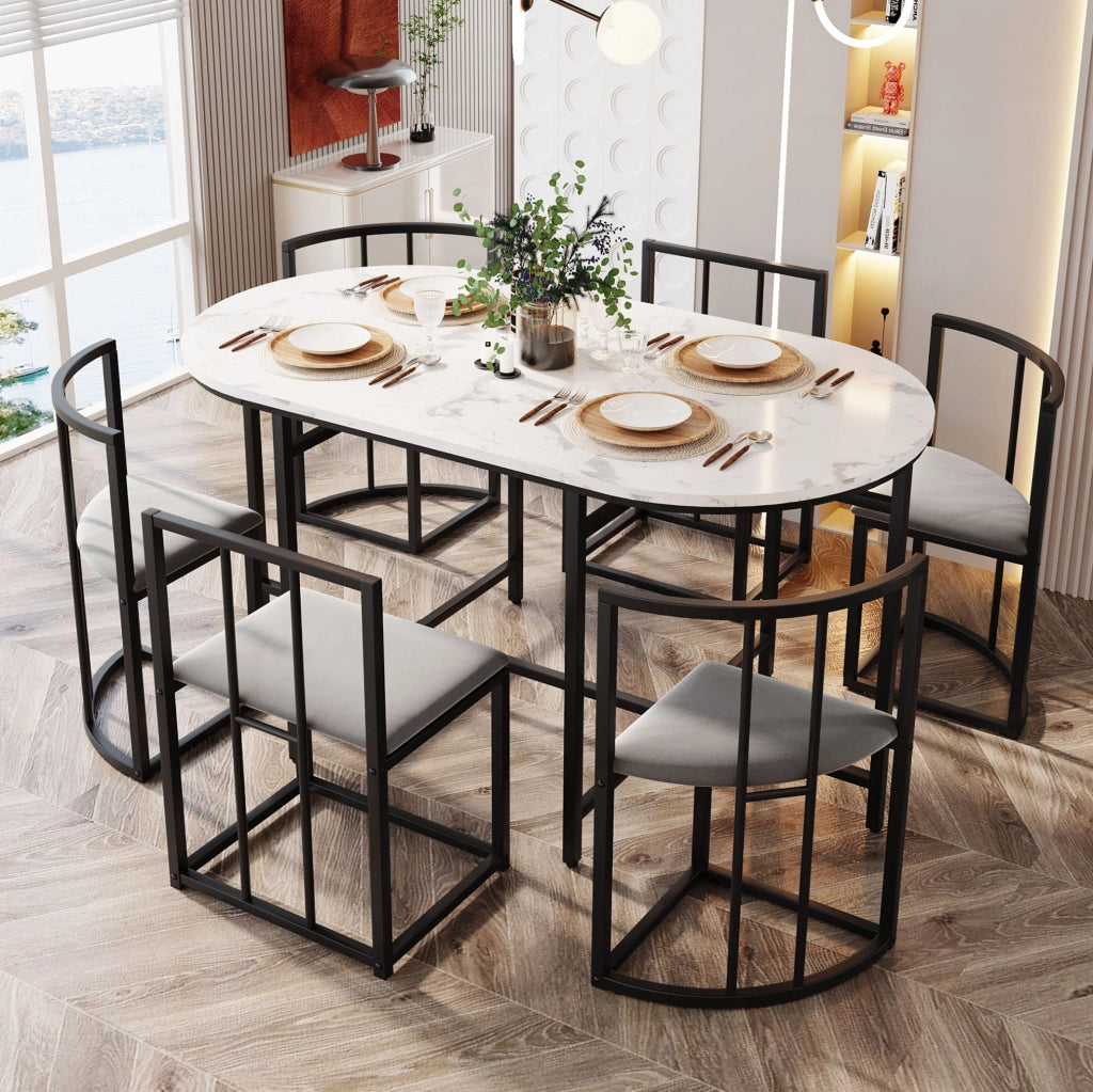 Set da pranzo 140x80x76 cm; 6 posti; in MDF nero