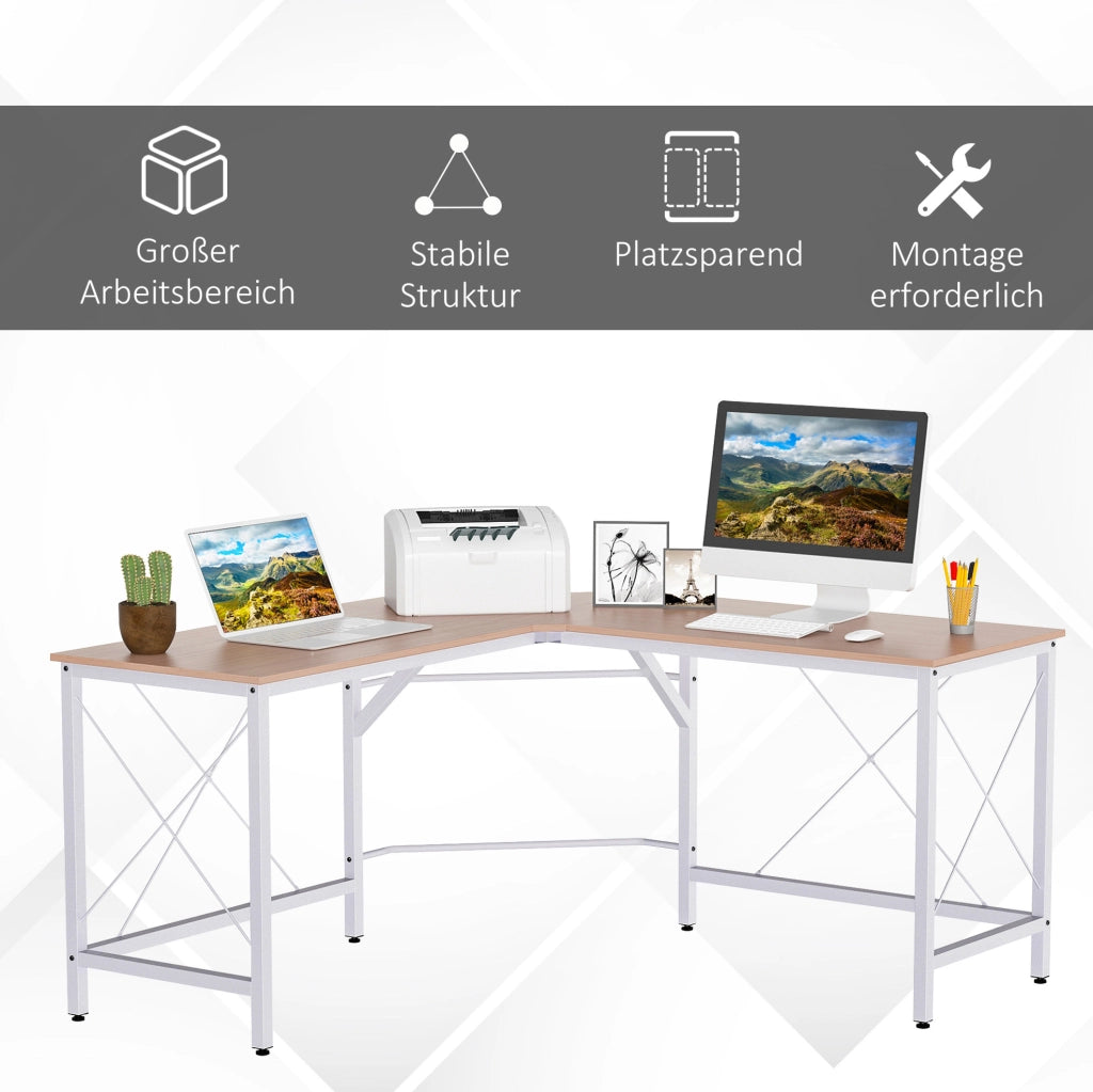Scrivania Angolare a L 150x150x76 cm in MDF Naturale per Ufficio e Studio