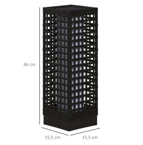 Lampada solare da giardino in rattan nero 15,5 x 15,5 x 46 cm, IP44